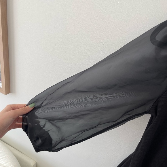 Sanctuary Black Ribbed Dress with Sheer Sleeves - Picture 4 of 6